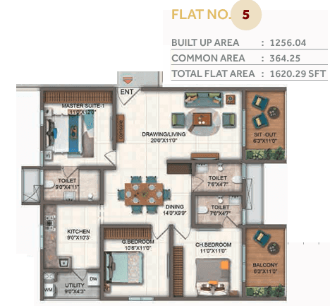 Candeur Twins Unit plan - 1256 sq.ft.
