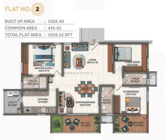 Candeur Twins Unit plan - 1503 sq.ft.