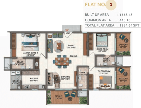 Candeur Twins Unit plan - 1538 sq.ft.