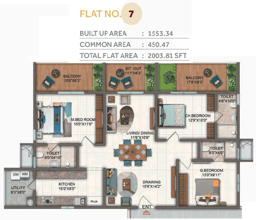 Candeur Twins Unit plan - 1553 sq.ft.