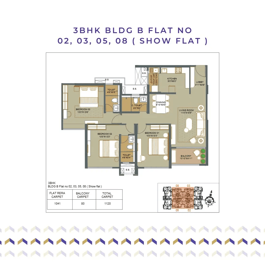 Purple Park Eden Unit plan - 1121 sq.ft.