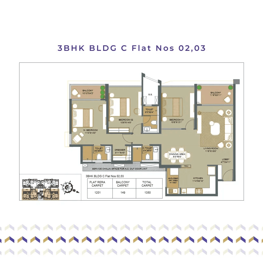 Purple Park Eden Unit plan - 1350 sq.ft.