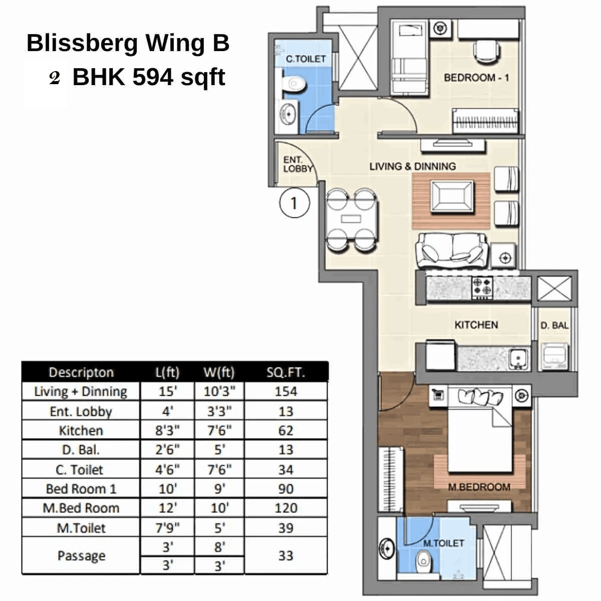 Sheth Montana Unit plan - 594 sq.ft.