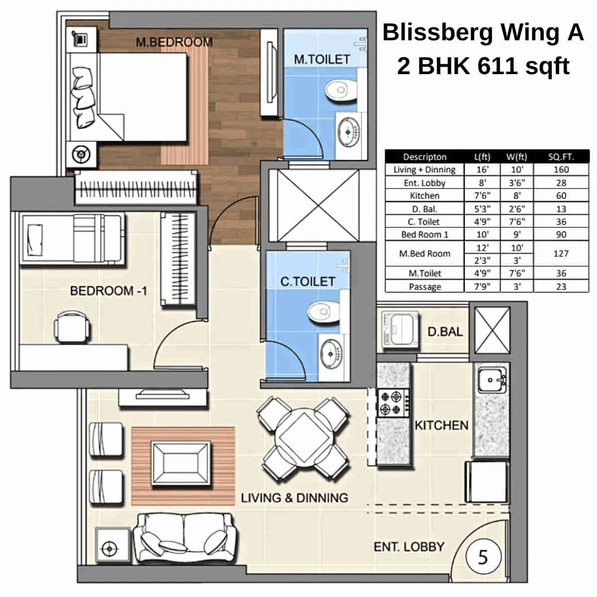 Sheth Montana Unit plan - 611 sq.ft.