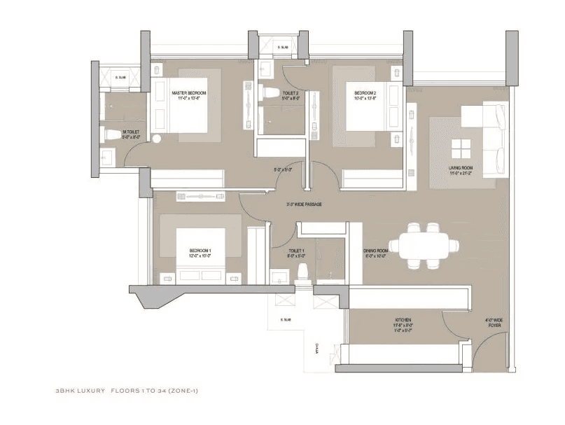 Oberoi Sky City Unit plan - 1054 sq.ft.