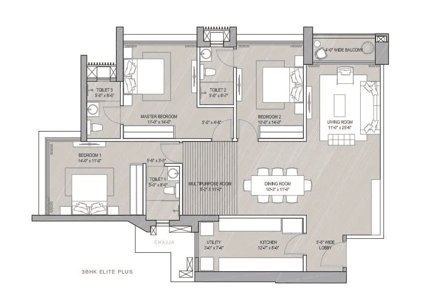 Oberoi Sky City Unit plan - 1364 sq.ft.