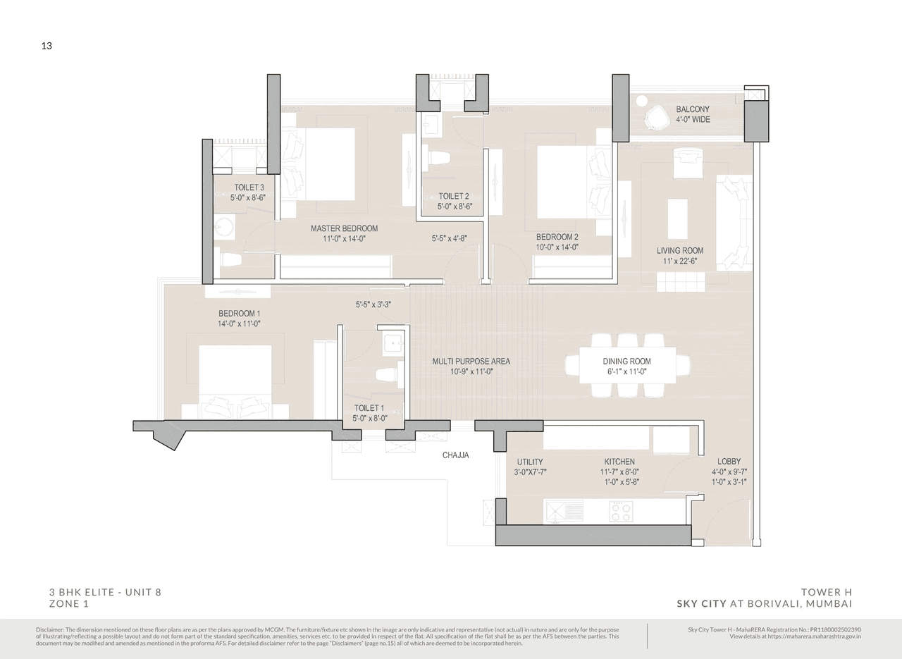 Oberoi Sky City Unit plan - 1316 sq.ft.