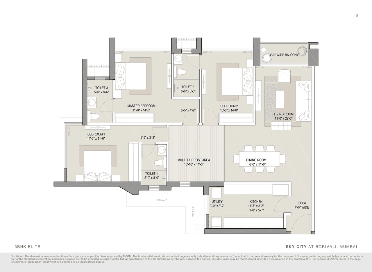 Oberoi Sky City Unit plan - 1325 sq.ft.