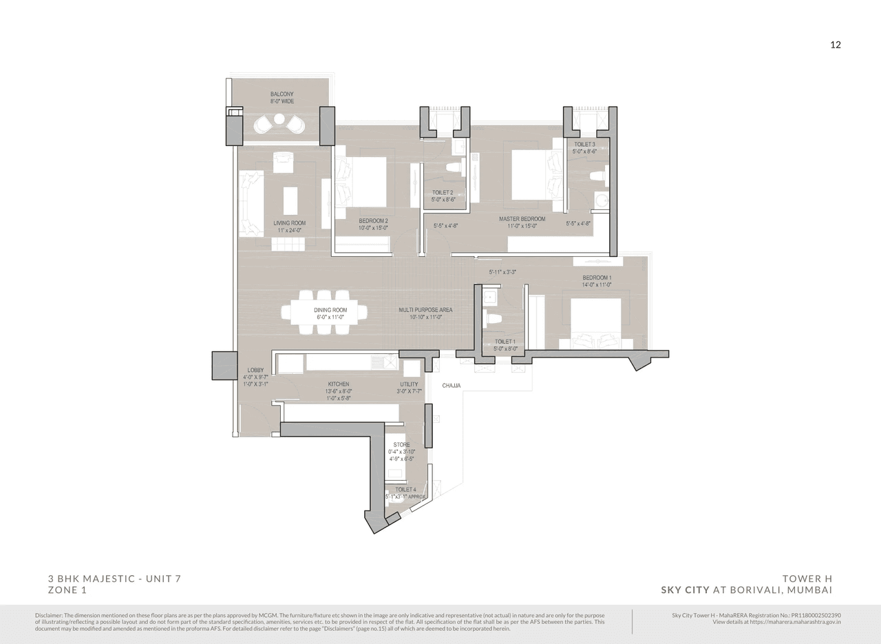 Oberoi Sky City Unit plan - 1500 sq.ft.