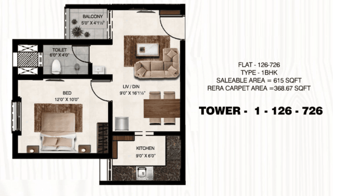 S&P Courtyard Unit plan - 368 sq.ft.
