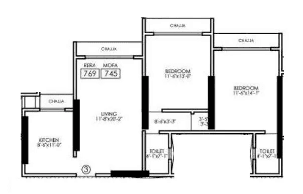 Navkarmik Shiv Jaya Unit plan - 769 sq.ft.