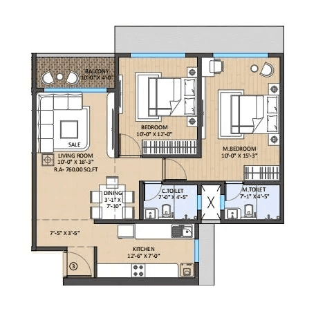 Navkarmik Shiv Manodaya Unit plan - 760 sq.ft.
