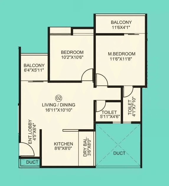 Porwal Parklane Urbanjoy Unit plan - 750 sq.ft.