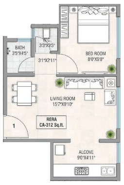 Rudra Galaxy Aura Unit plan - 312 sq.ft.