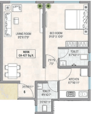 Rudra Galaxy Aura Unit plan - 427 sq.ft.