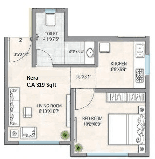 Rudra Galaxy Aura Unit plan - 319 sq.ft.