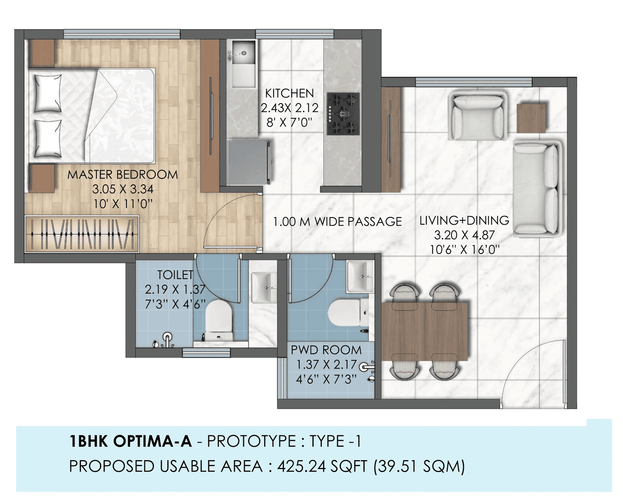Tescon 311 East Unit plan - 425 sq.ft.