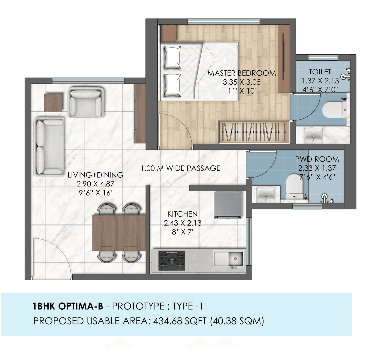 Tescon 311 East Unit plan - 435 sq.ft.