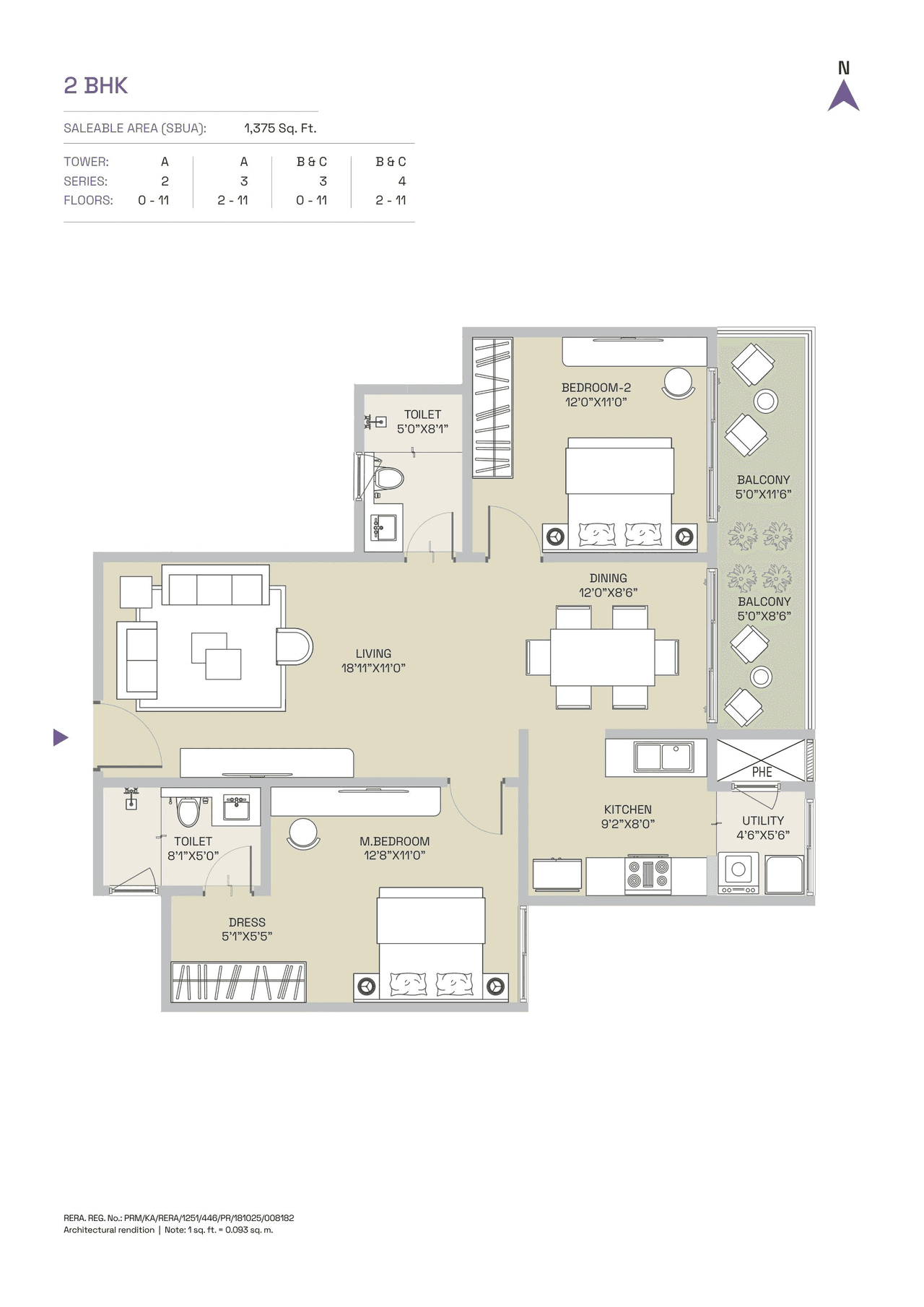 Century Mirai Unit plan - 962 sq.ft.