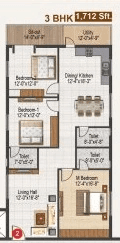 Atulyam Trident Unit plan - 1150 sq.ft.