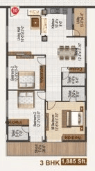 Atulyam Trident Unit plan - 1267 sq.ft.
