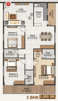 Atulyam Trident Unit plan - 1398 sq.ft.