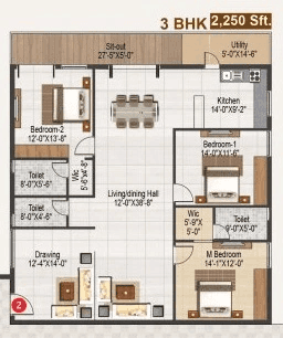 Atulyam Trident Unit plan - 1502 sq.ft.