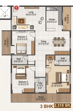 Atulyam Trident Unit plan - 1516 sq.ft.