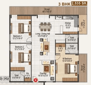 Atulyam Trident Unit plan - 1542 sq.ft.