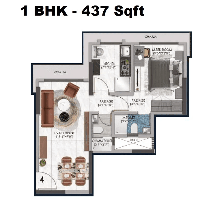 Sanghvi Horizon Unit plan - 437 sq.ft.