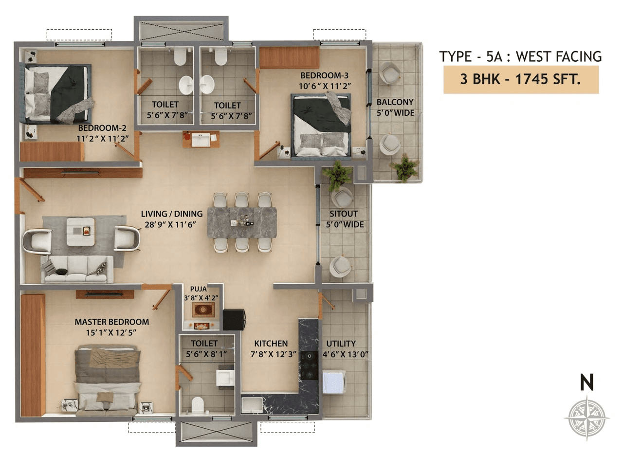 Ramky One Astra Unit plan - 1098 sq.ft.