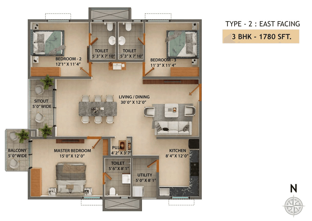 Ramky One Astra Unit plan - 1157 sq.ft.