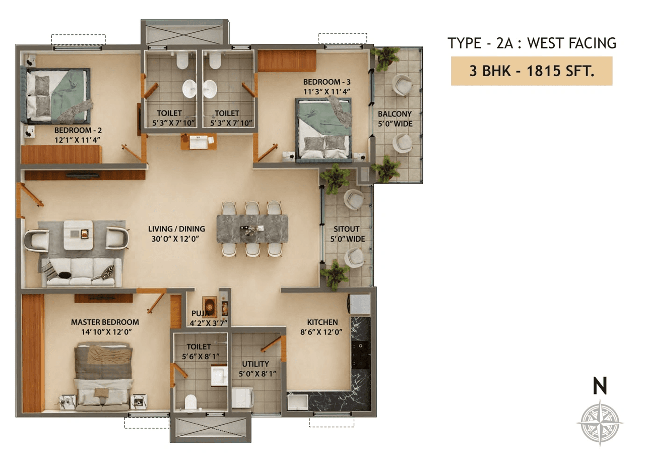 Ramky One Astra Unit plan - 1157 sq.ft.