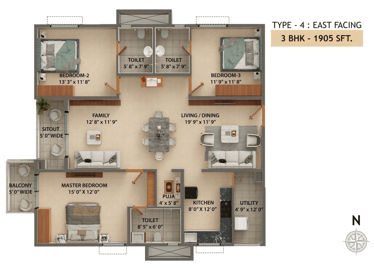 Ramky One Astra Unit plan - 1238 sq.ft.