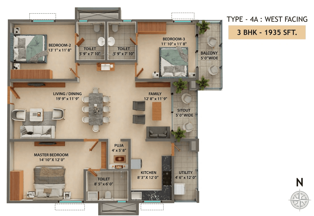 Ramky One Astra Unit plan - 1241 sq.ft.
