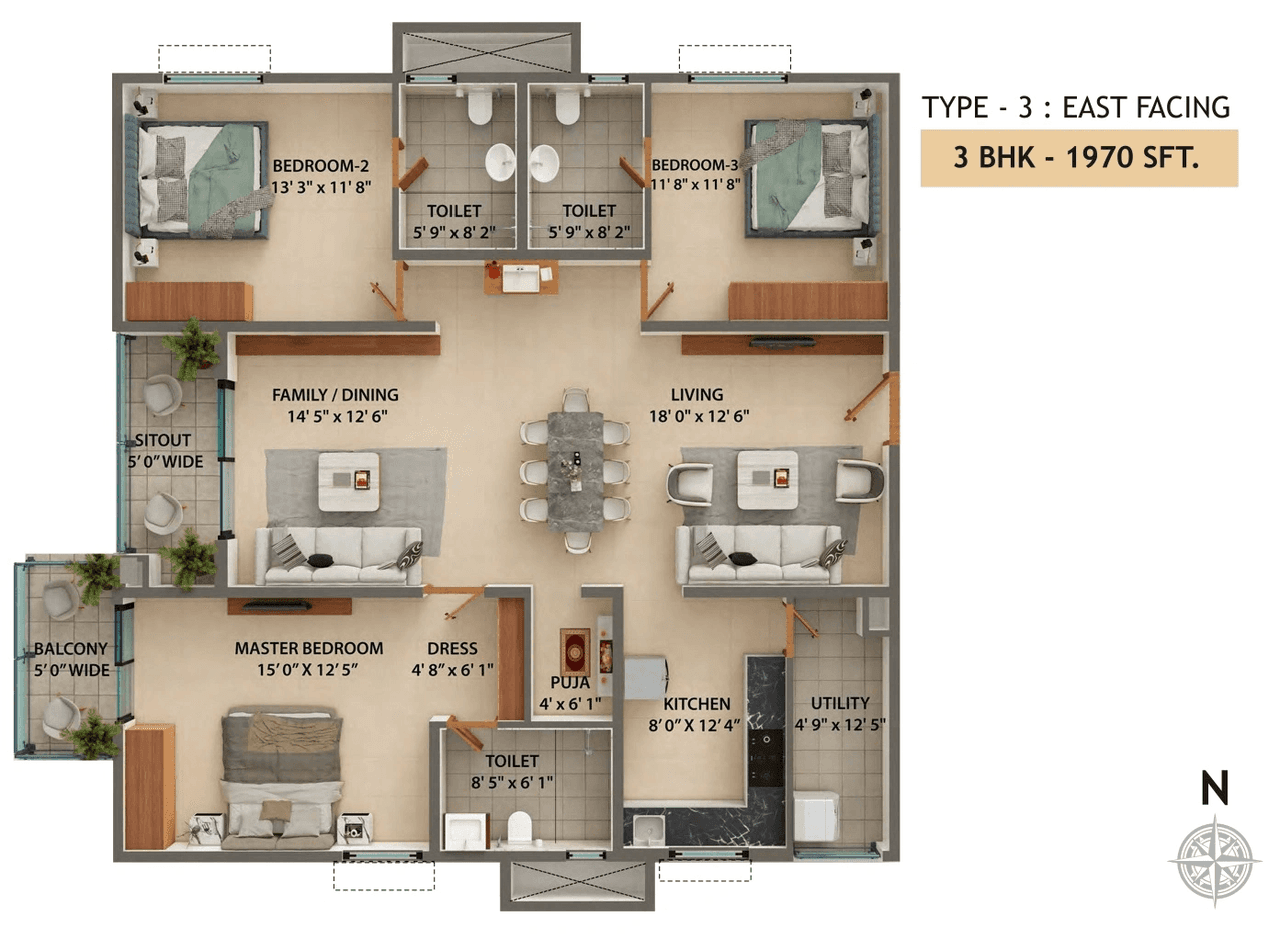 Ramky One Astra Unit plan - 1278 sq.ft.
