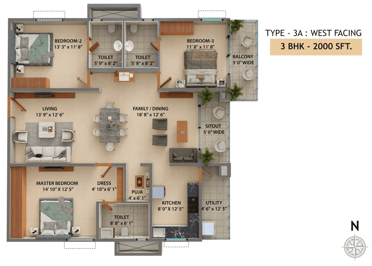 Ramky One Astra Unit plan - 1282 sq.ft.