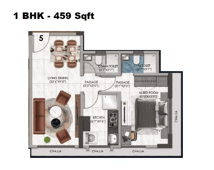 Sanghvi Horizon Unit plan - 459 sq.ft.