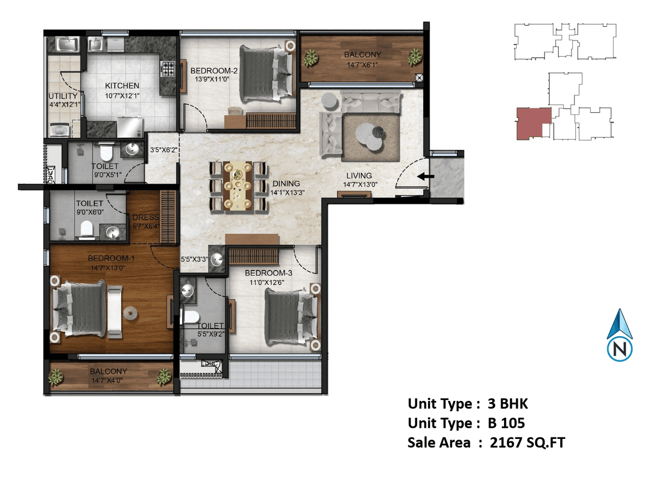Radiance Platinum Unit plan - 1300 sq.ft.