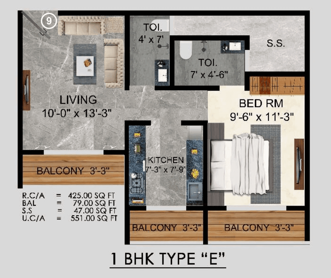 Siyara Fortune Unit plan - 551 sq.ft.