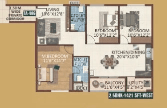 Vaishno Serene Unit plan - 962 sq.ft.