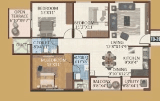 Vaishno Serene Unit plan - 990 sq.ft.