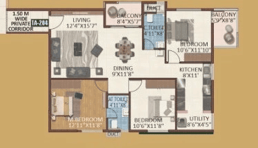 Vaishno Serene Unit plan - 969 sq.ft.