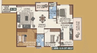 Vaishno Serene Unit plan - 990 sq.ft.