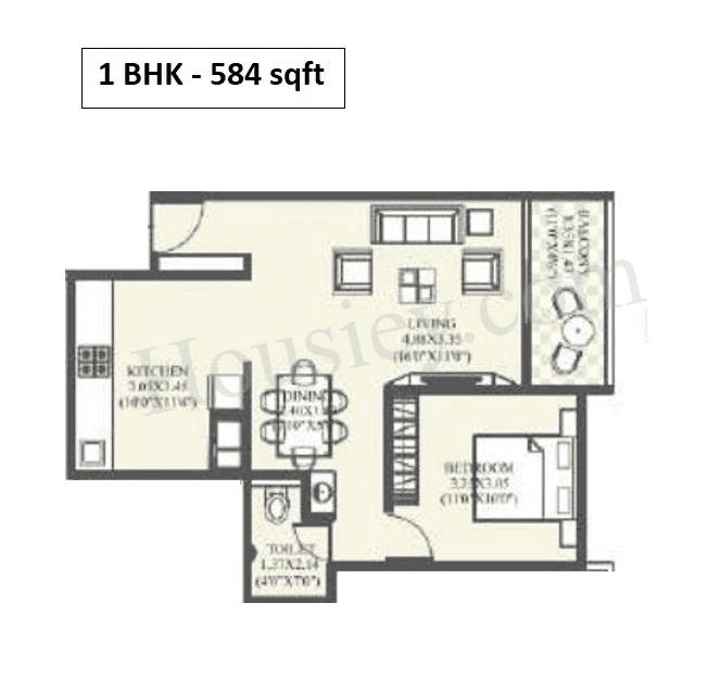 Unique Youtopia Phase 3 Unit plan - 584 sq.ft.