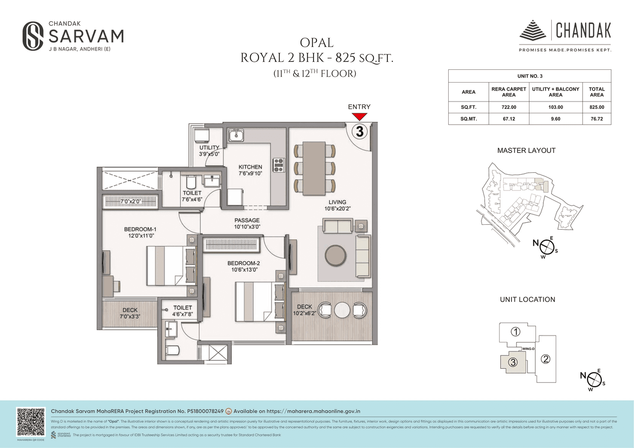 Chandak Jewel Unit plan - 825 sq.ft.