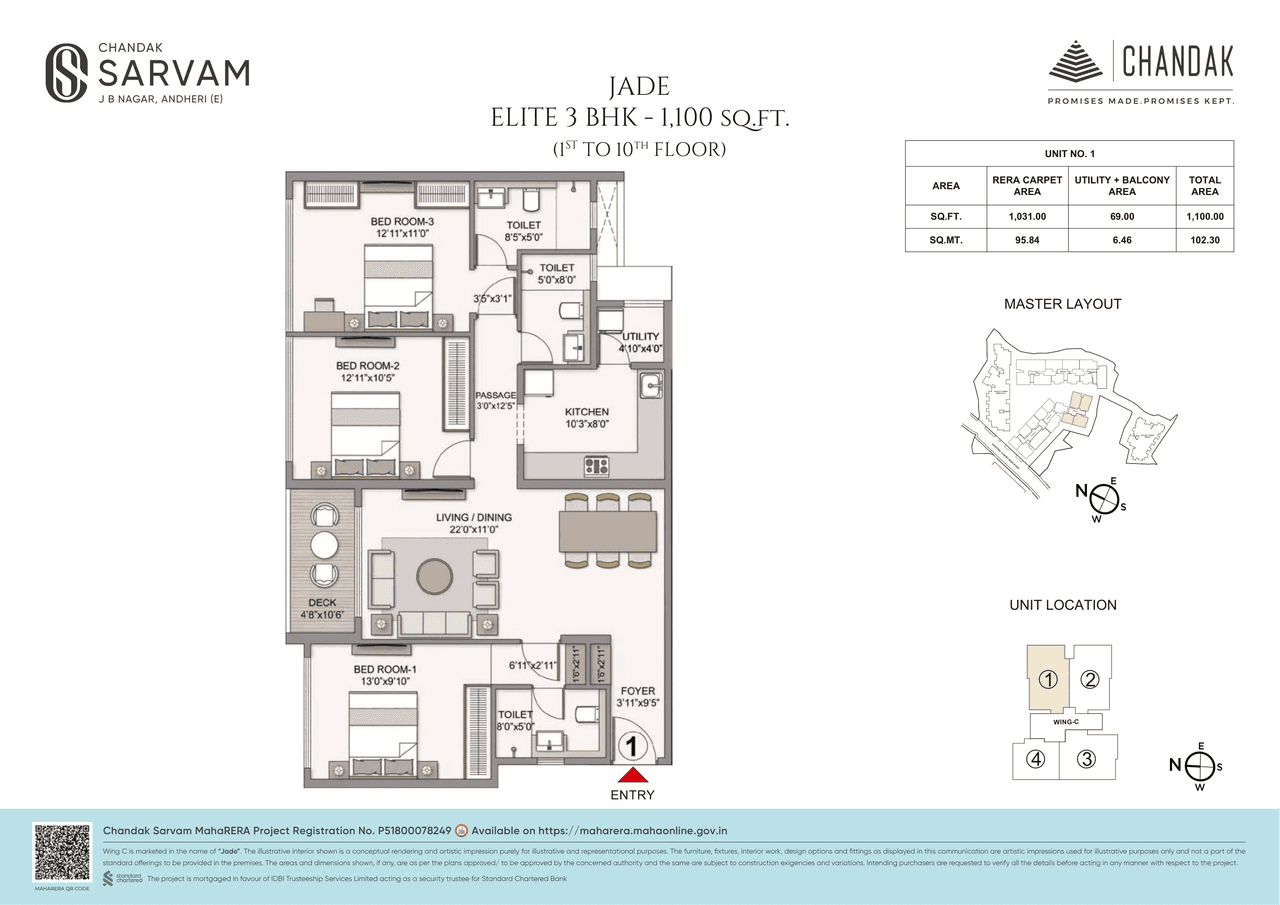 Chandak Jewel Unit plan - 1100 sq.ft.