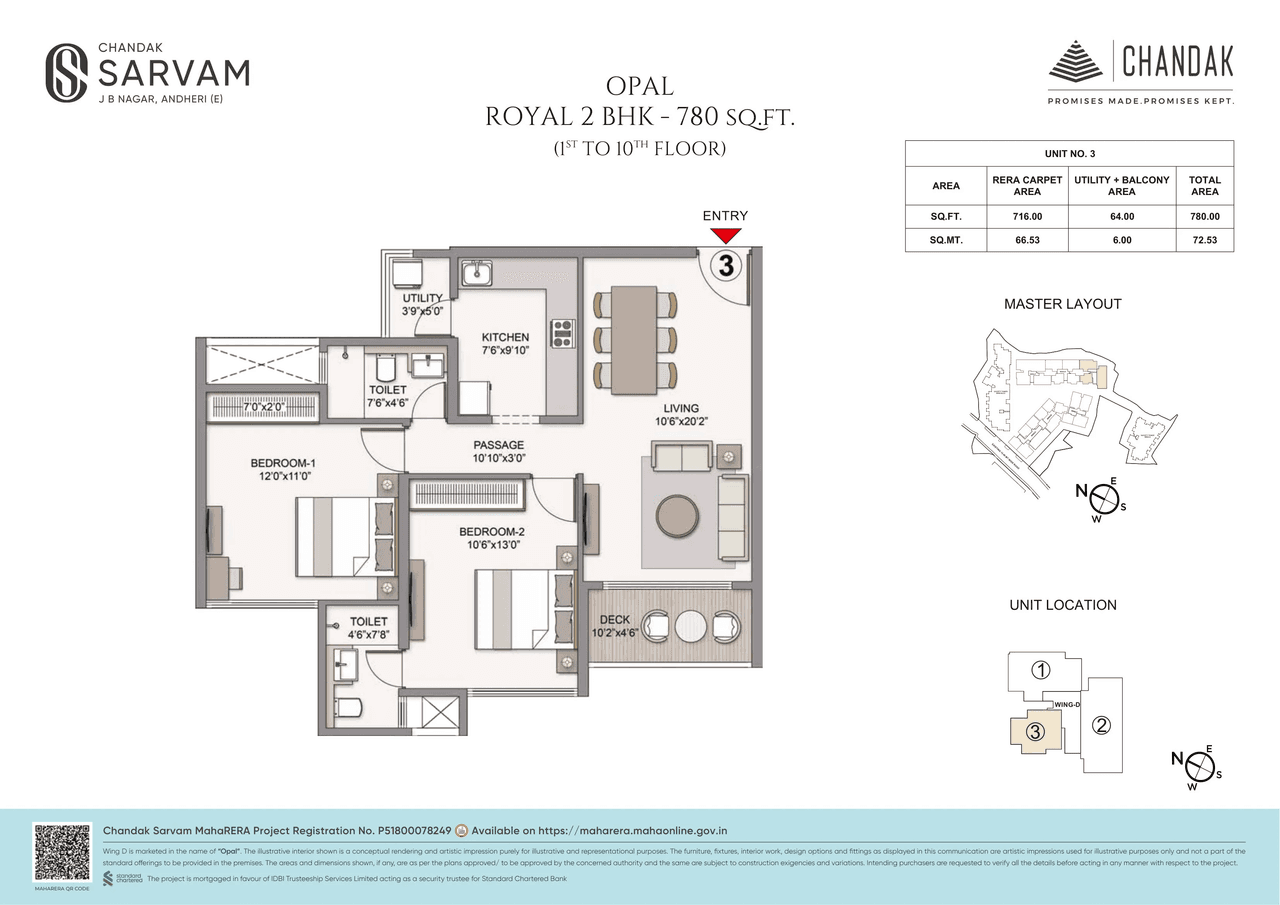 Chandak Jewel Unit plan - 780 sq.ft.