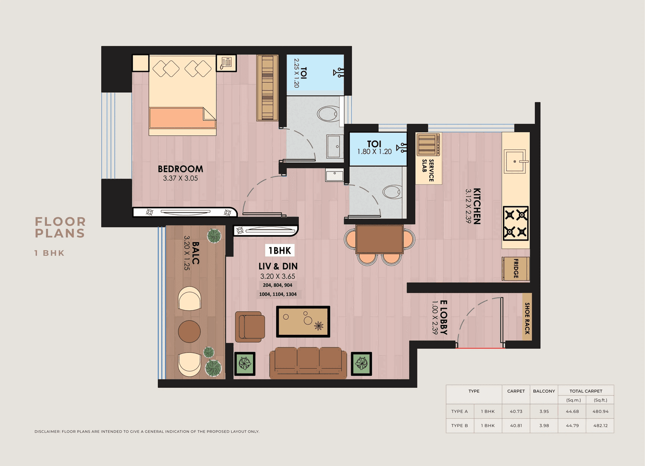 LJR Pratham Vihar Unit plan - 480 sq.ft.