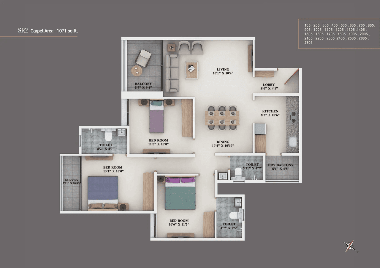 Shree Signature Ritz Unit plan - 1071 sq.ft.